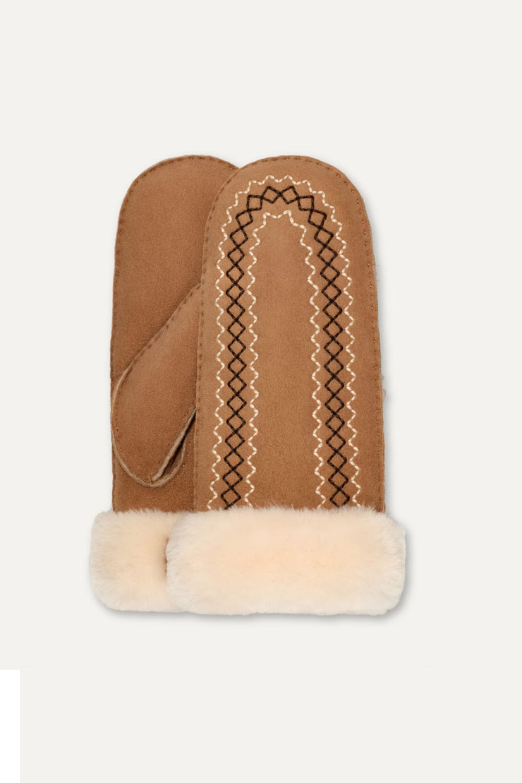 W Atherson Embroidered Mitten - Chestnut