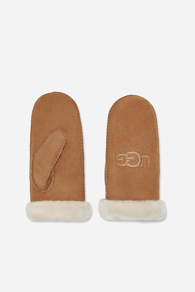 W SHEEPSKIN EMB MITTENS - CHESTNUT