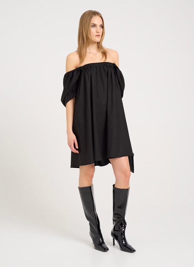 ElarahGZ Linen Short Dress - Black