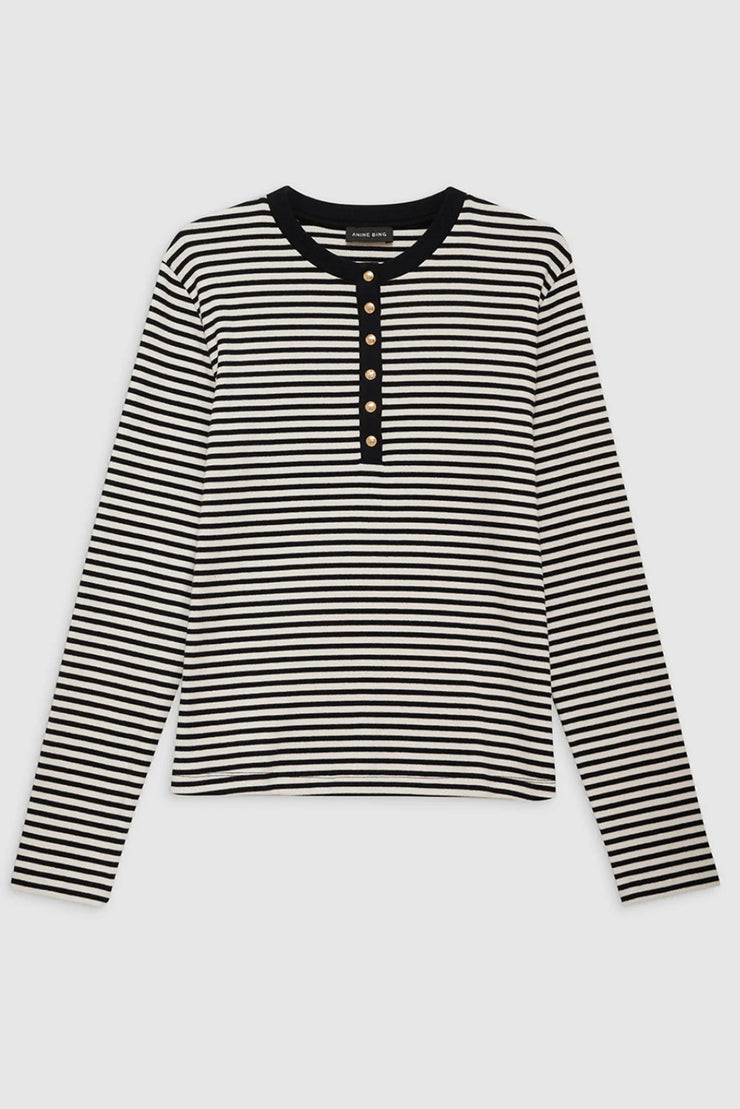 Alessia Long Sleeve Tee - Cream and Black Stripe