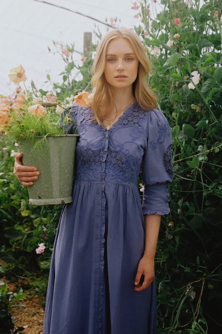 Linen Button-Down Dress - French Blue