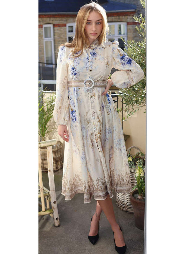 Long Digital Printed Dress - Beige