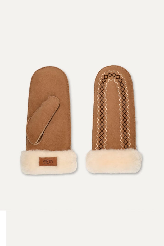 W Atherson Embroidered Mitten - Chestnut