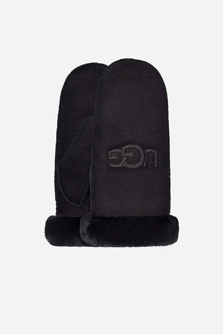 W SHEEPSKIN EMB MITTENS - Black