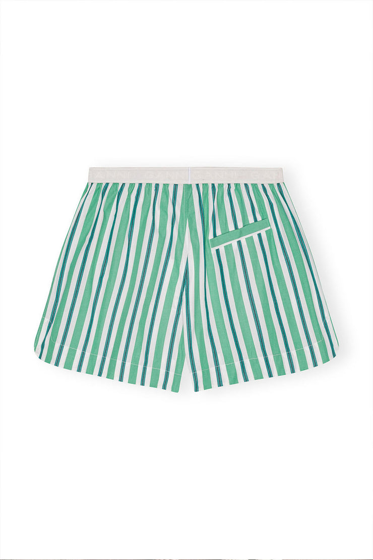 Stripe Cotton Elasticated Shorts - Creme De menthe