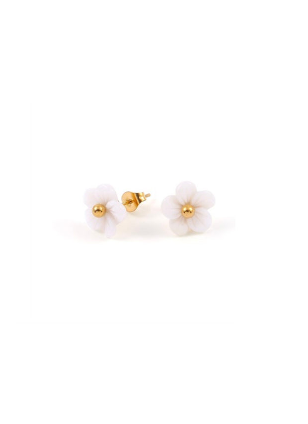 Ellen - White Flower Stud Earrings