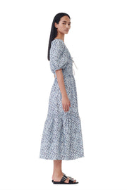 Printed Cotton Long Smock Dress - Glacier Lake