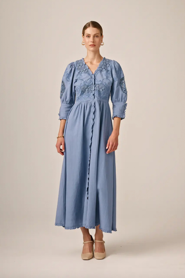 Linen Button-Down Dress - French Blue