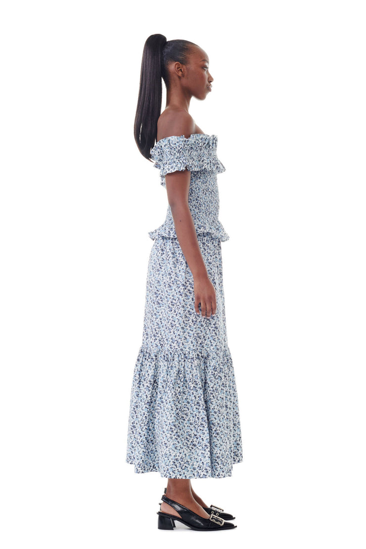 Printed Cotton Maxi Flounce Skirt - Glacier Lake