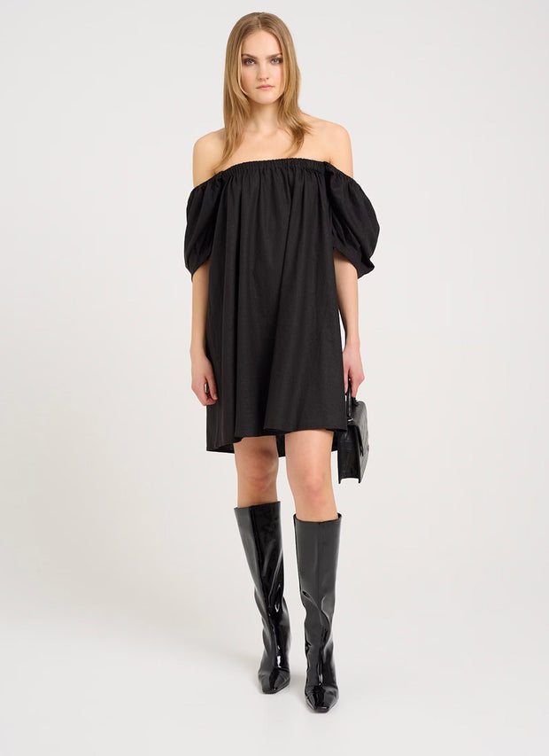 ElarahGZ Linen Short Dress - Black