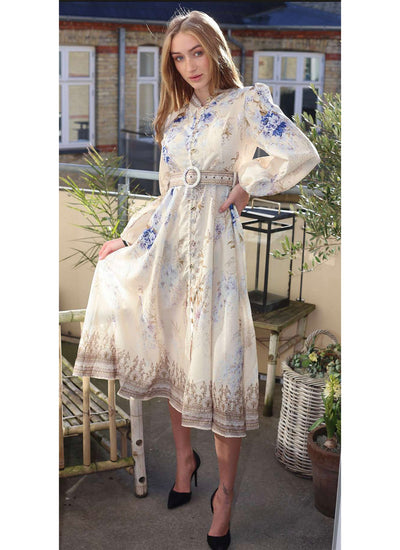 Long Digital Printed Dress - Beige