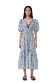 Printed Cotton Long Smock Dress - Glacier Lake