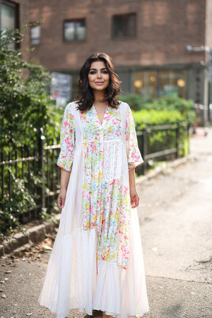 Patchwork Maxi Dress - Bright Flowers