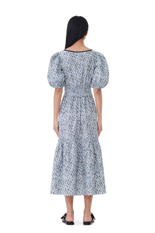 Printed Cotton Long Smock Dress - Glacier Lake