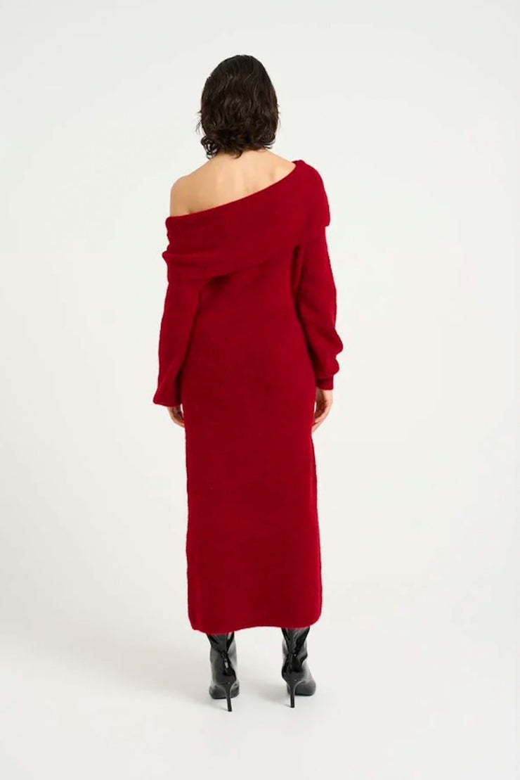 AlphaGz Off Shoulder Dress - Haute Red Melange